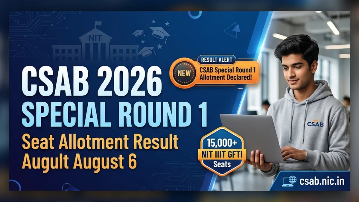 CSAB 2026 Special Round 1 Seat Allotment Result on August 6 — NIT, IIIT & GFTI 15,000+ Vacant Seats, Reporting Dates & Guide