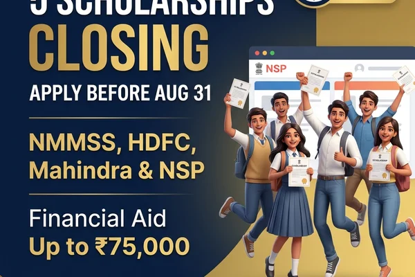5 Scholarships Closing by August 31, 2026 — NMMSS, HDFC, Mahindra, Vidyadhan & NSP Deadlines