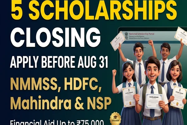 5 Scholarships Closing by August 31, 2026 — NMMSS, HDFC, Mahindra, Vidyadhan & NSP Deadlines